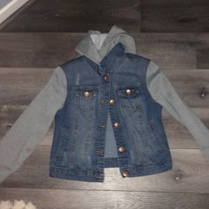 Half jean jacket half hoodie Clearance